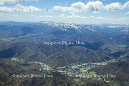 定山渓と札幌岳と恵庭岳　豊平峡ダム　空撮