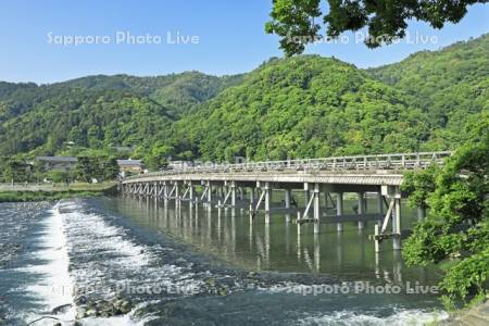 新緑の嵐山と桂川の渡月橋