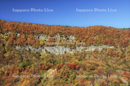紅葉の秋山郷の屏風岩