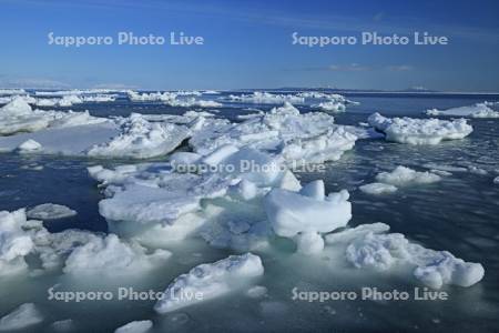 オホーツク海の流氷と知床半島と国後島