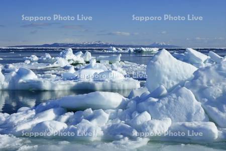オホーツク海の流氷と国後島