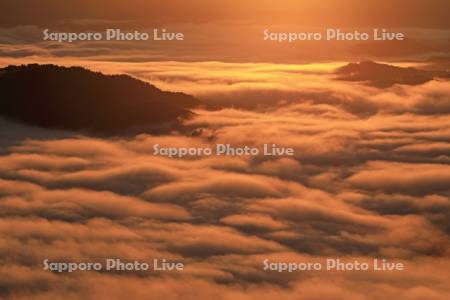 雲海の里かもい岳より朝焼けの雲海