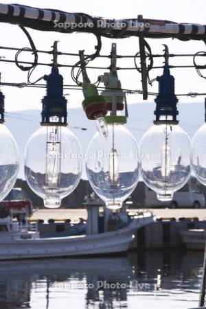寿都漁港の漁船の集魚灯