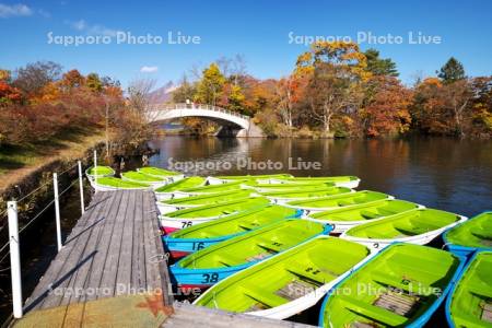 大沼と駒ケ岳の秋とボート