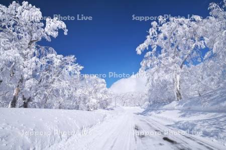 オロフレ峠付近の樹氷と道道2号