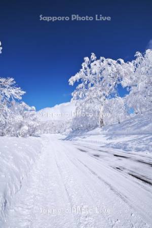 オロフレ峠付近の樹氷と道道2号