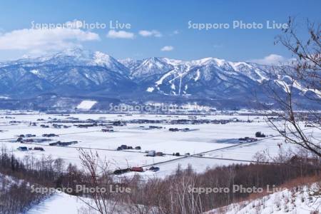 富良野スキー場と融雪剤散布の農地