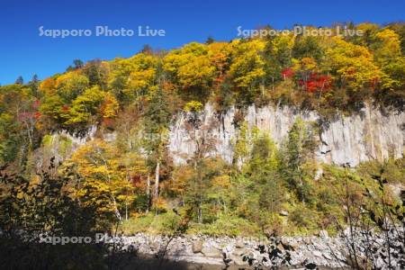 天人峡の紅葉と忠別川