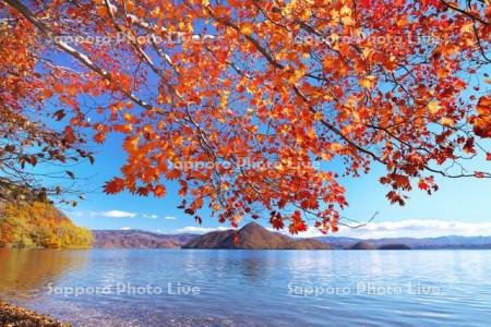洞爺湖の紅葉と中島