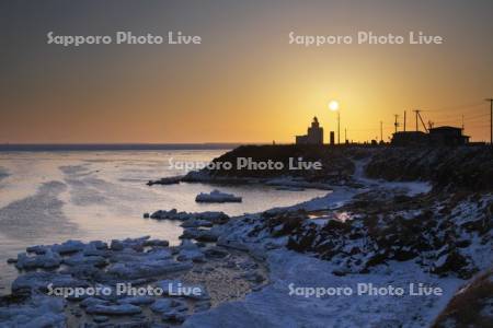 納沙布岬の日の出と流氷と北方領土