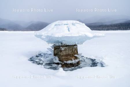 糠平湖のキノコ氷