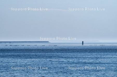 コンブ漁船と貝殻島灯台