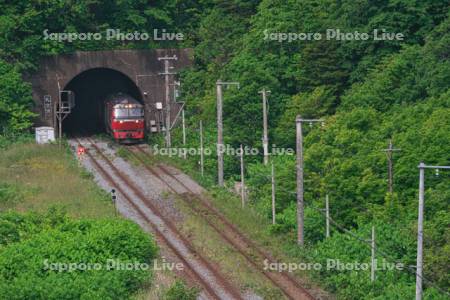 トンネルを抜ける貨物列車
