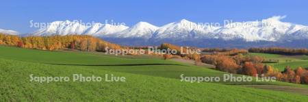 秋の丘陵地と大雪山