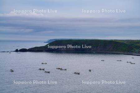 コンブ漁船と濤沸西岬