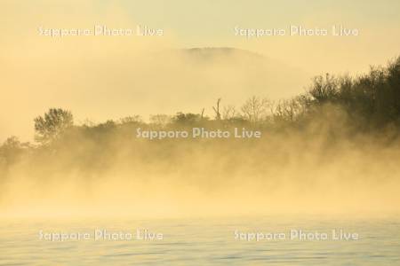 屈斜路湖と朝霧